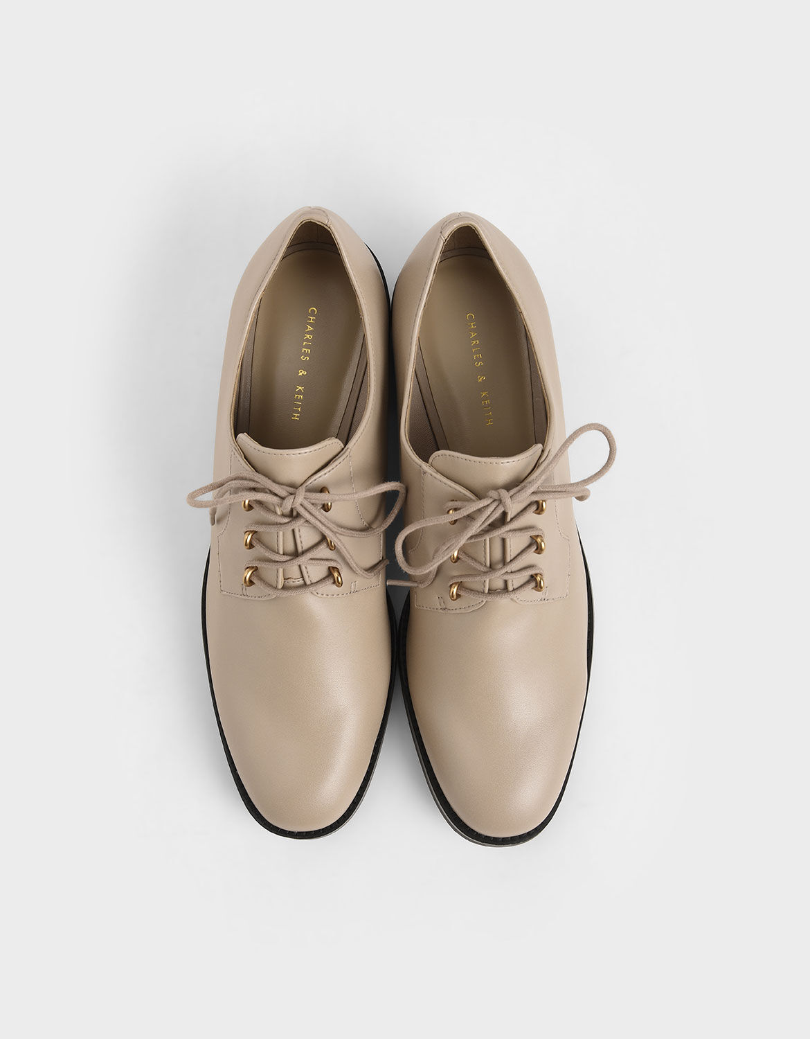 Beige Metallic Accent Derby Shoes