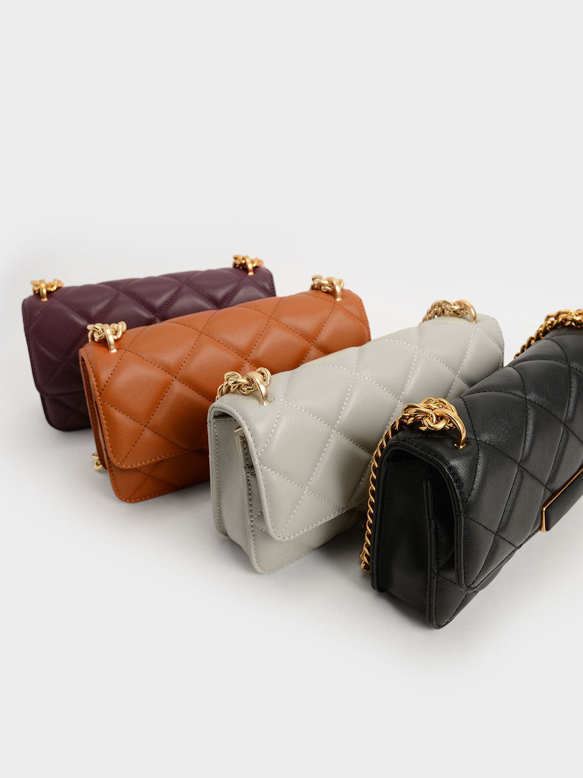 Quilted Leather Chain-Handle Bag, Cognac, hi-res