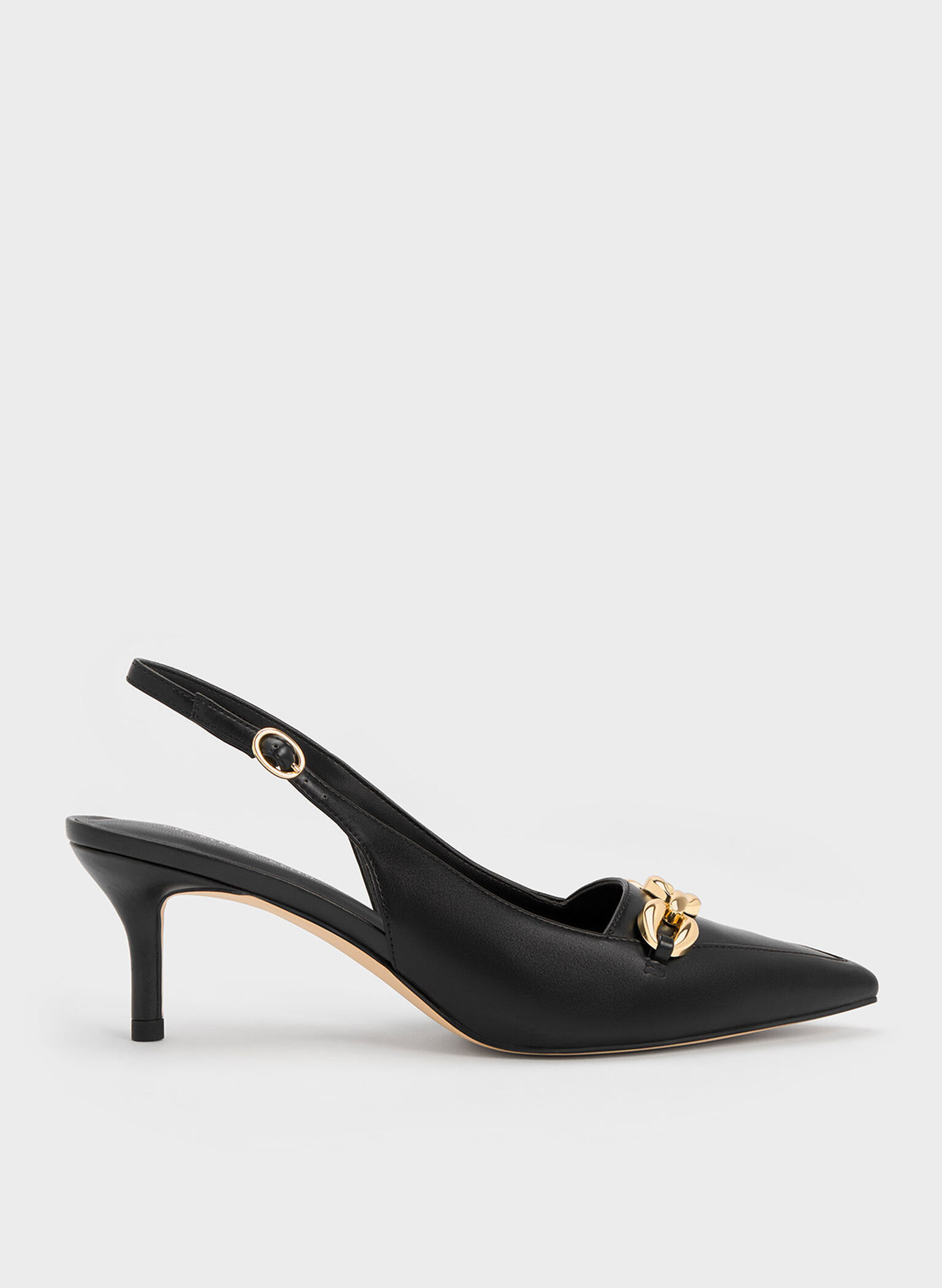 Avani Chunky Chain-Embellished Slingback Pumps, Black, hi-res