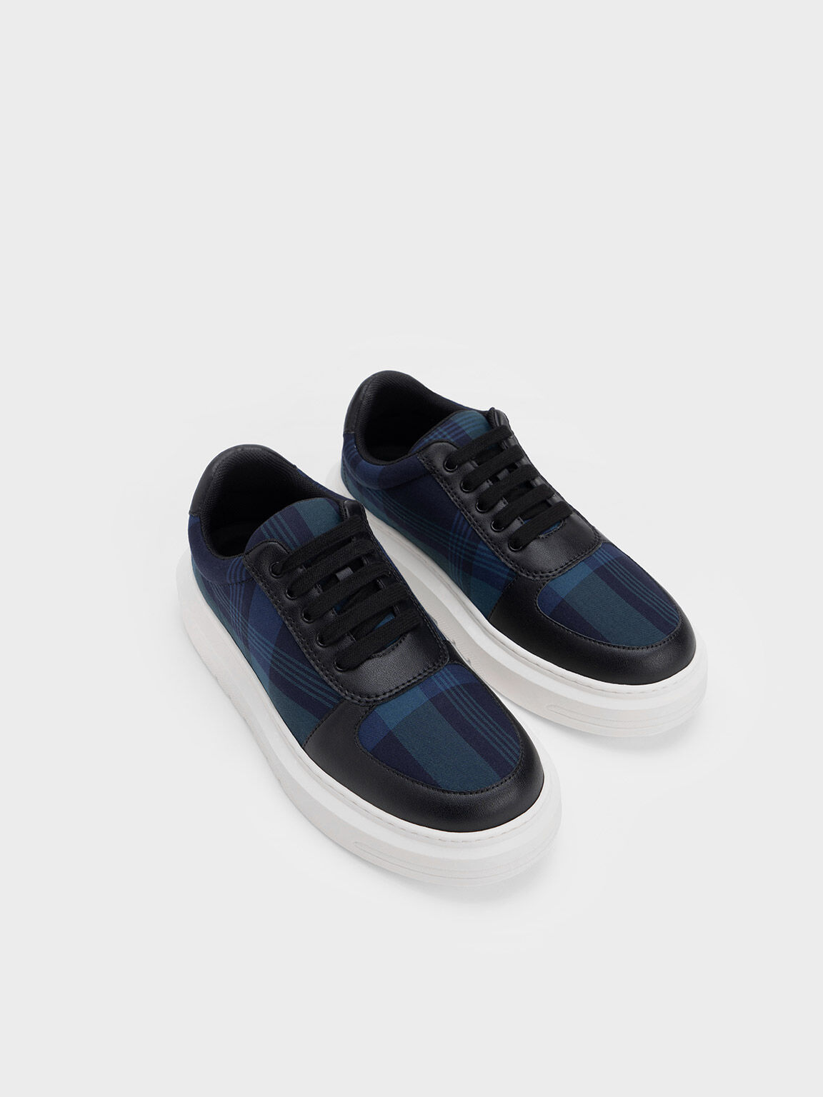 Stevie Tartan Print Sneakers, Black, hi-res
