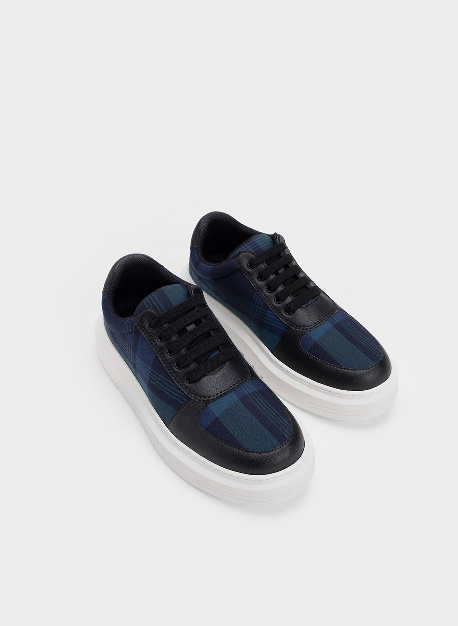 Stevie Tartan Print Sneakers, Black, hi-res