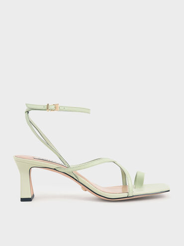 Leather Strappy Crossover Sandals, Green, hi-res