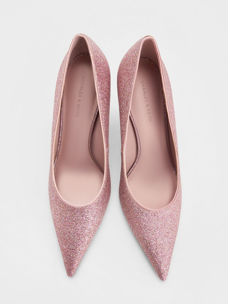 Tacones con tacÃ³n de cono y purpurina, Rosa, hi-res