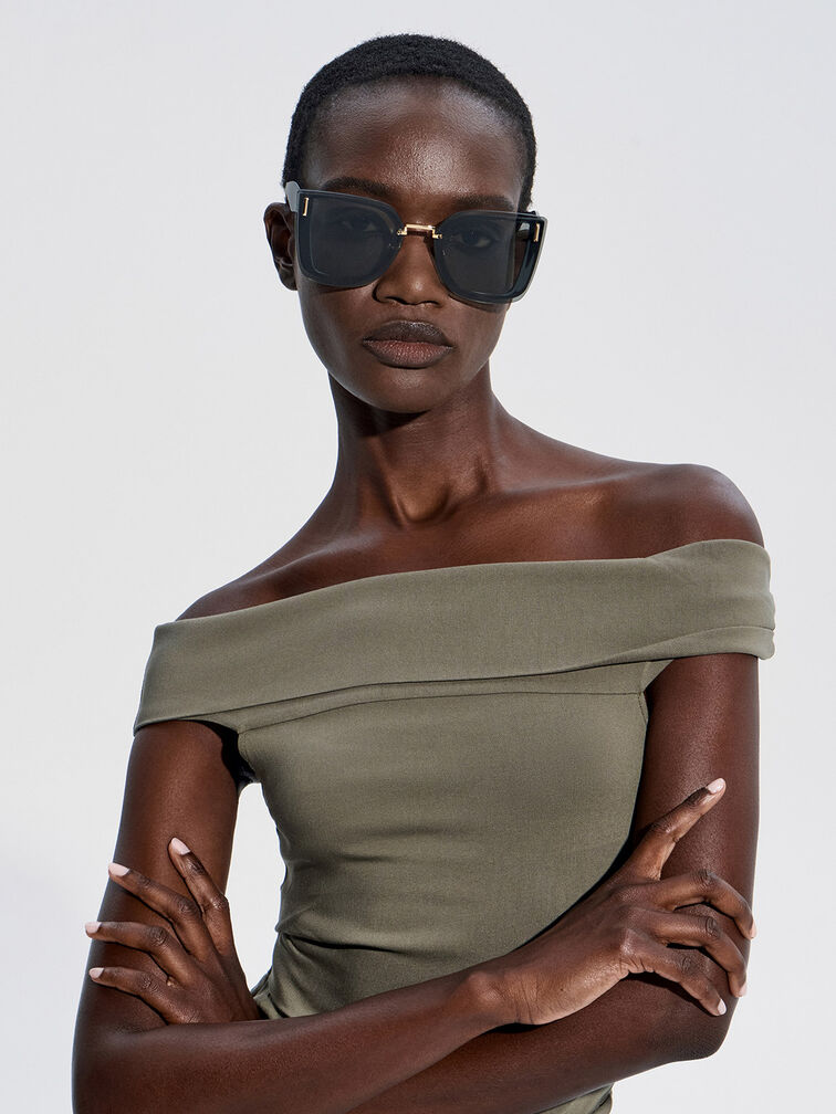 Gafas de sol Jill de acetato reciclado con forma geométrica de mariposa, Azul marino, hi-res