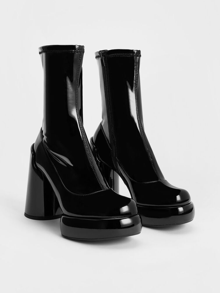 Black Darcy Patent Platform Ankle Boots - CHARLES & KEITH PH