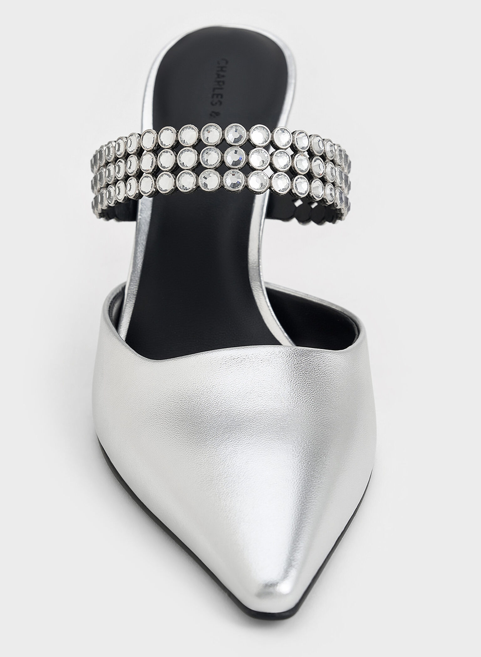 Patent Crystal-Embellished Heeled Mules, Silver, hi-res