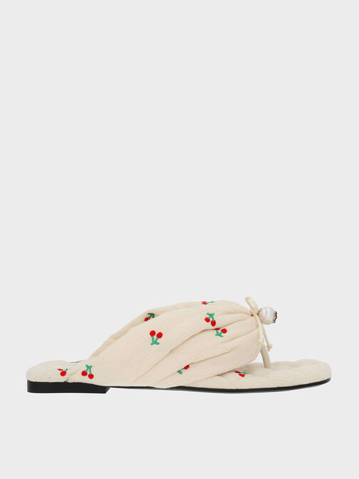 Cherry-Print Pearl-Accent Square-Toe Sandals, Multicolor, hi-res
