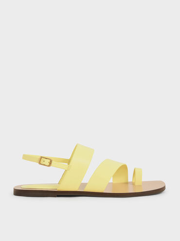 Toe-Ring Slingback Flat Sandals, Yellow, hi-res