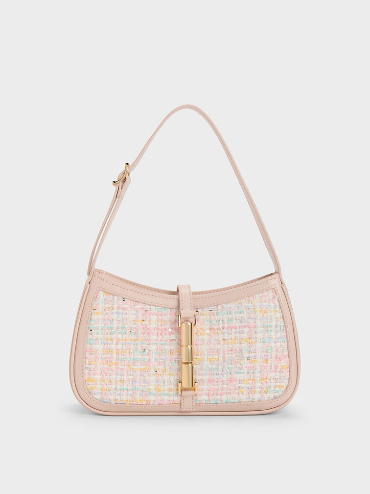 Charles & Keith Women's Tweed Chain Strap Bag