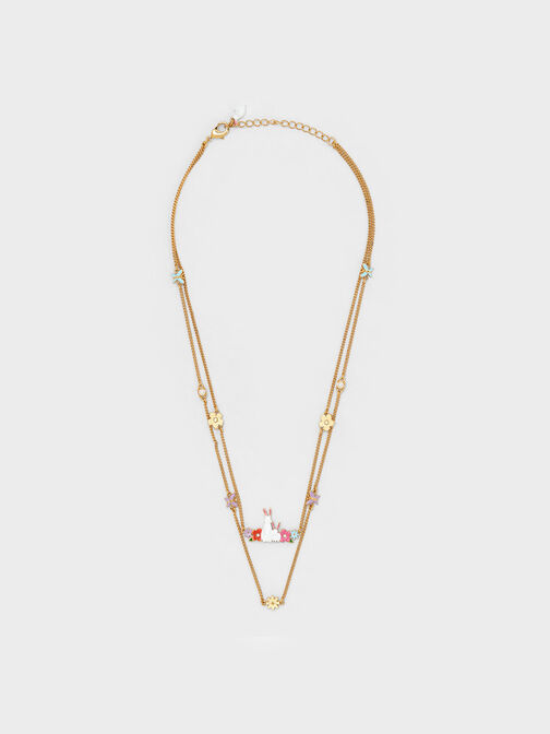 Rabbit & Flower Double Necklace, Multi, hi-res