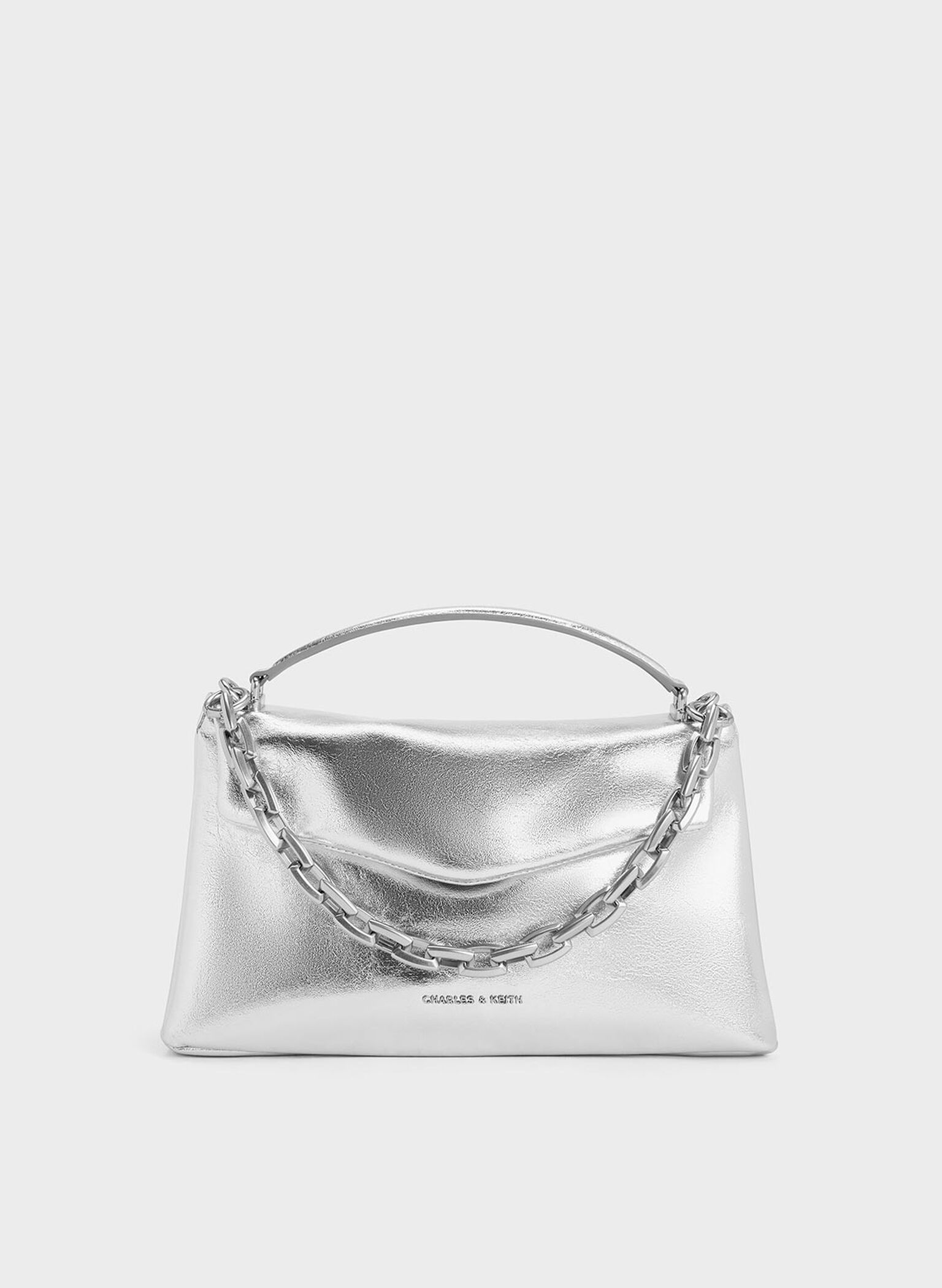Andromeda Metallic Chunky-Chain Top Handle Bag, Silver, hi-res