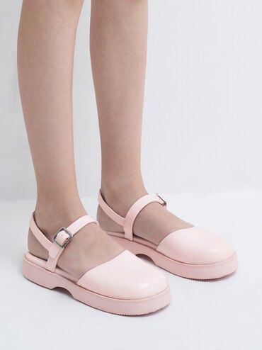 情人節兒童系列：圓頭方釦平底鞋, 淺粉色, hi-res