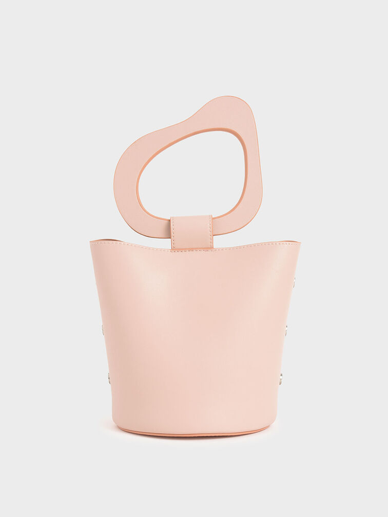 Sculptural Handle Bucket Bag, Pink, hi-res