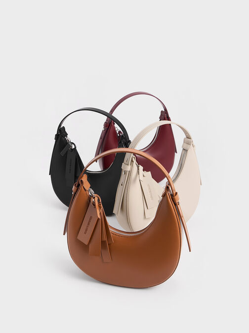 Bolso hobo Cockade media luna, Burgundy, hi-res