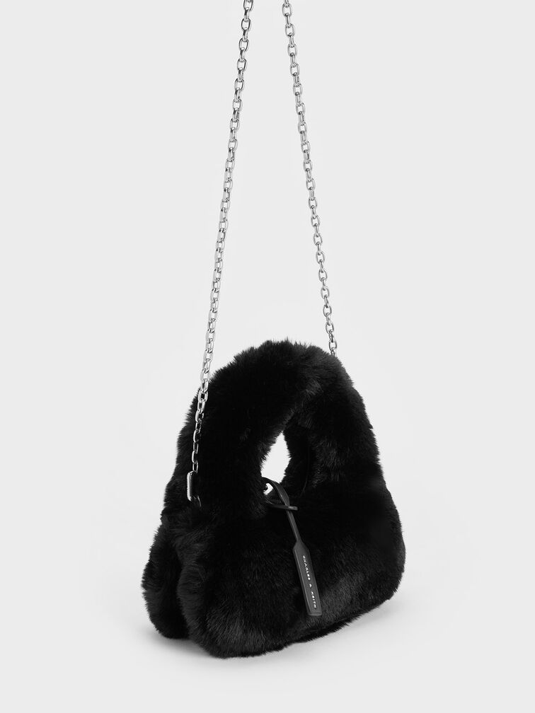 Mini Yama Furry Top Handle Bag, Noir, hi-res