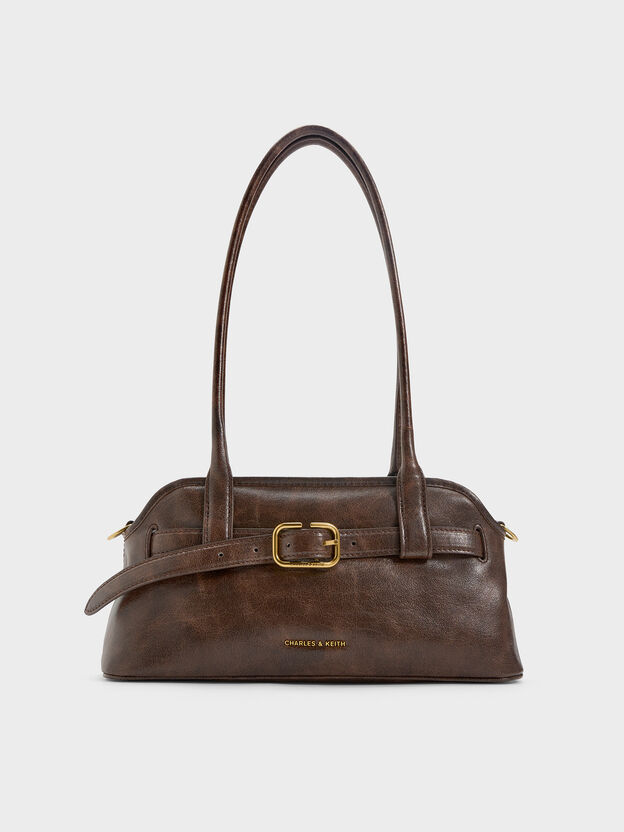 Victoria Studded Belted Shoulder Bag, Distressed Coffee, hi-res