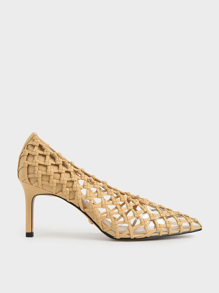 Limited Edition: Woven Caged Pumps, Sand, hi-res