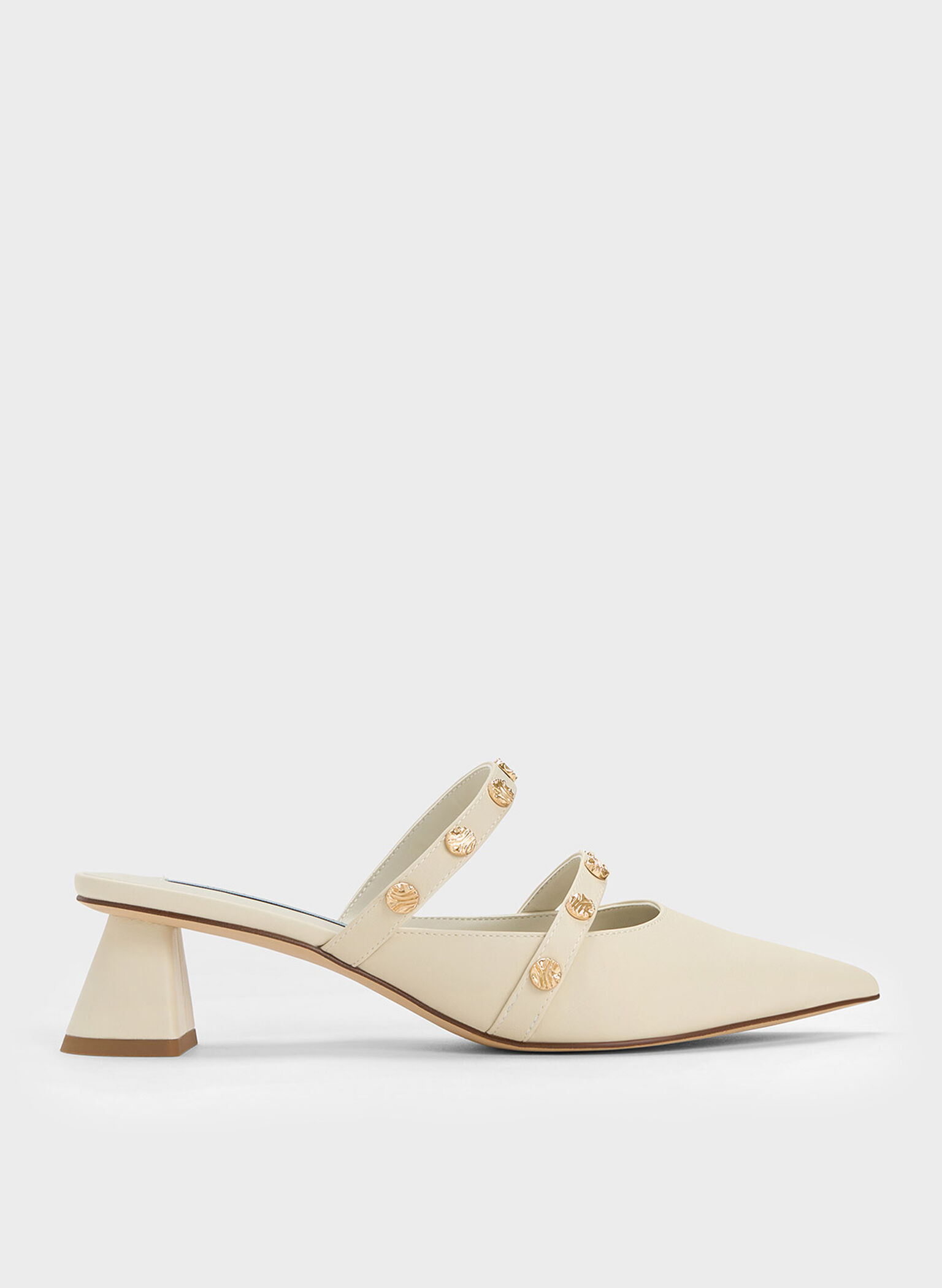 Chalk Studded Trapeze Heel Mules - CHARLES & KEITH MY