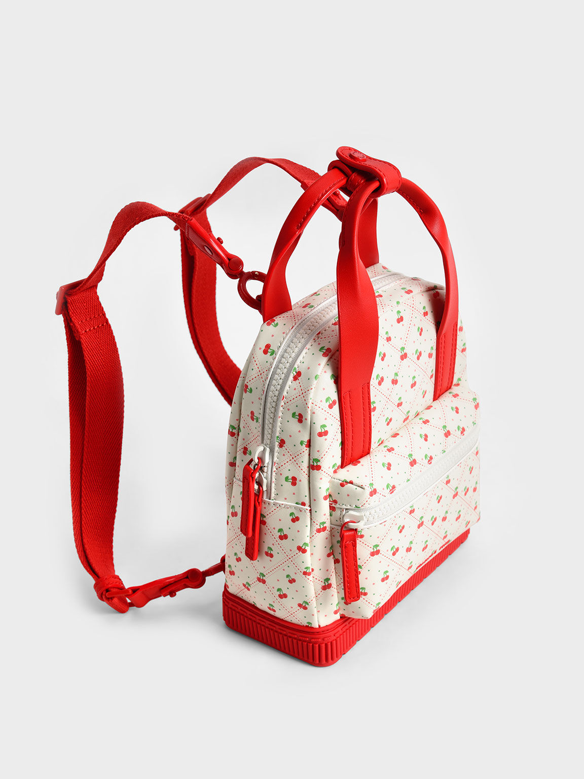 Girls' Cherry-Print Double Top Handle Backpack, Red, hi-res