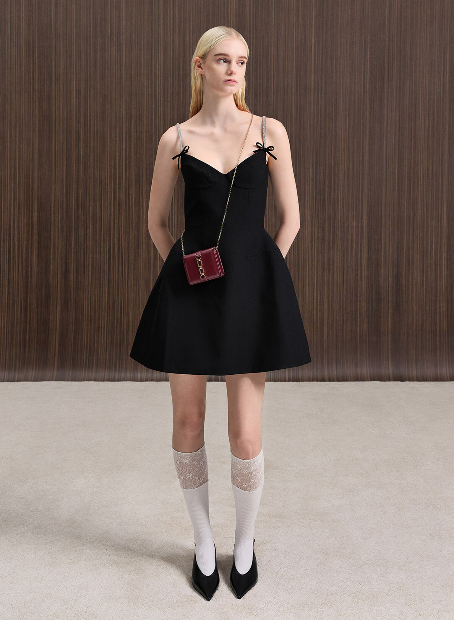 Agatha Chain-Accent Card Holder, Burgundy, hi-res