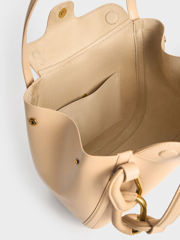 Bolso tote Kora con detalles metálicos, Beige, hi-res