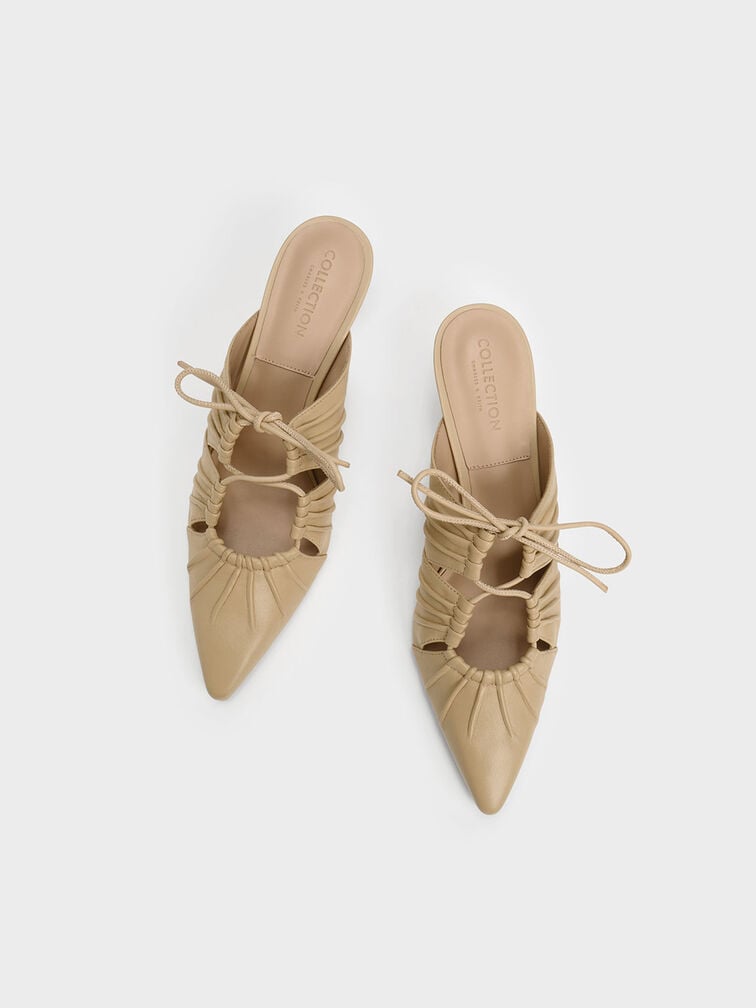 Landis Leather Ruched Bow-Tie Mules, Sand, hi-res