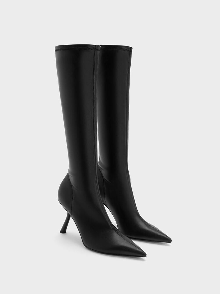 Slant-Heel Knee-High Boots, Black, hi-res