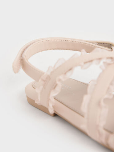 Girls' Frill-Trim Flat Sandals, Light Pink, hi-res