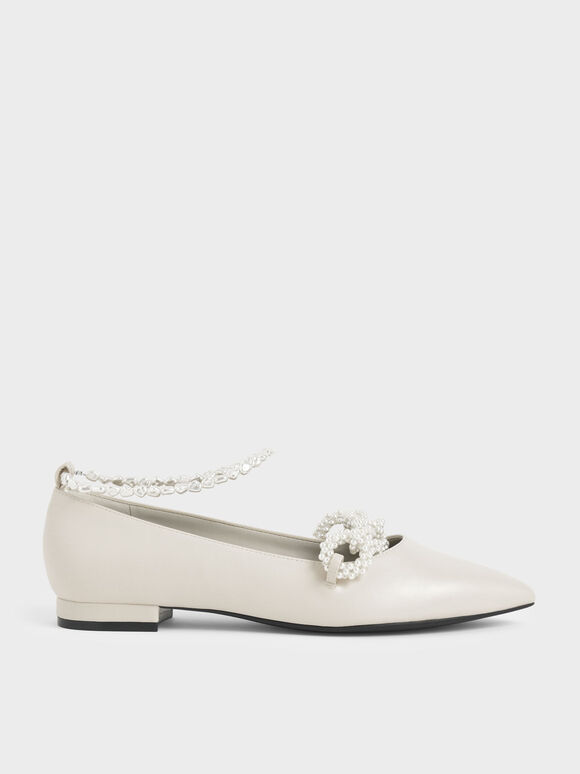 珍珠飾鍊瑪莉珍鞋, 石灰白, hi-res