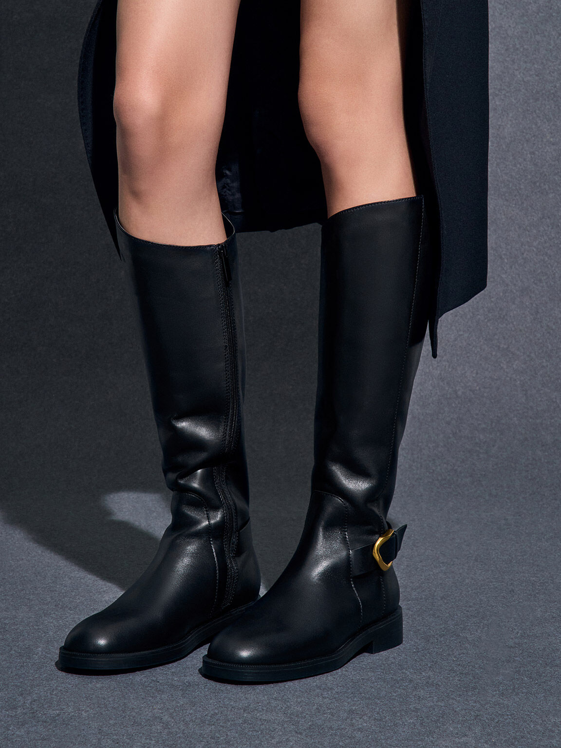 Black genuine leather knee high boots 2025
