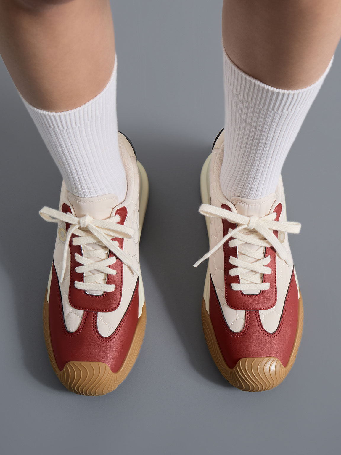 Nylon Low-Top Sneakers, Red, hi-res