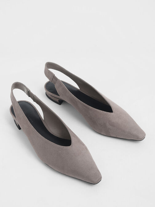 Textured Mini Square Toe Slingback Flats, Taupe, hi-res