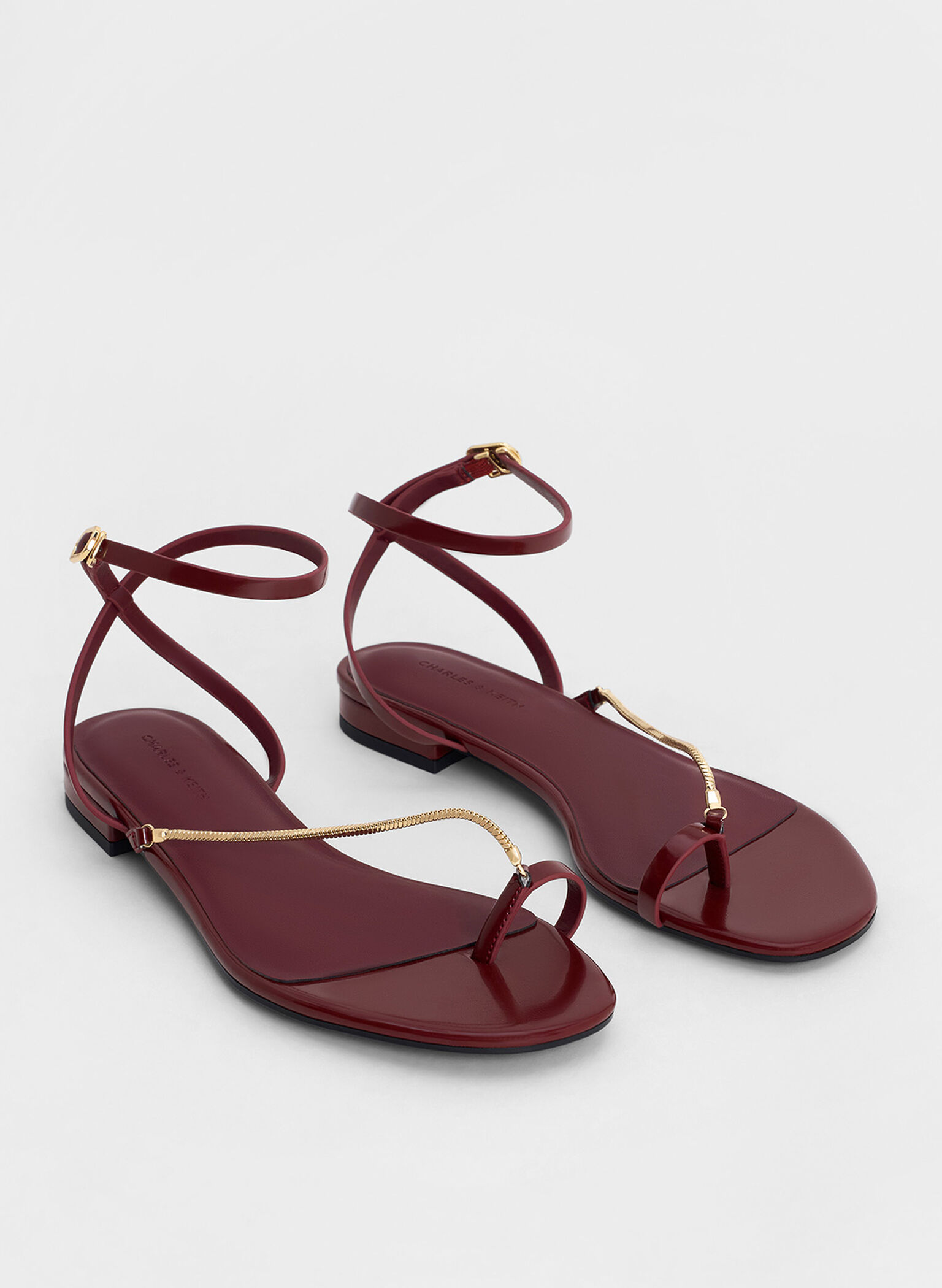 Chain-Strap Toe-Ring Sandals, Burgundy, hi-res