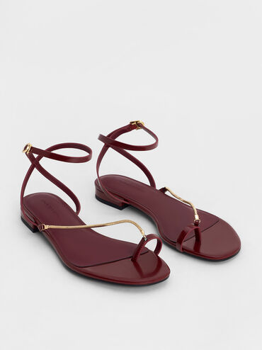 Chain-Strap Toe-Ring Sandals, Burgundy, hi-res