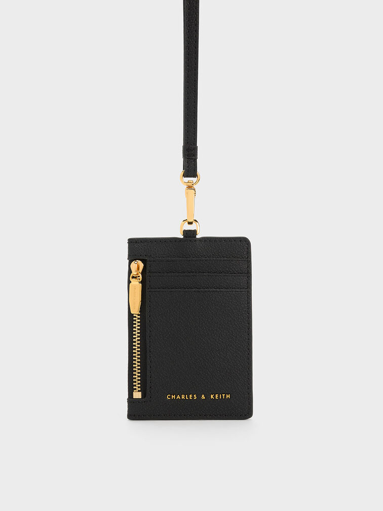 Side Zip Card Holder, Black, hi-res