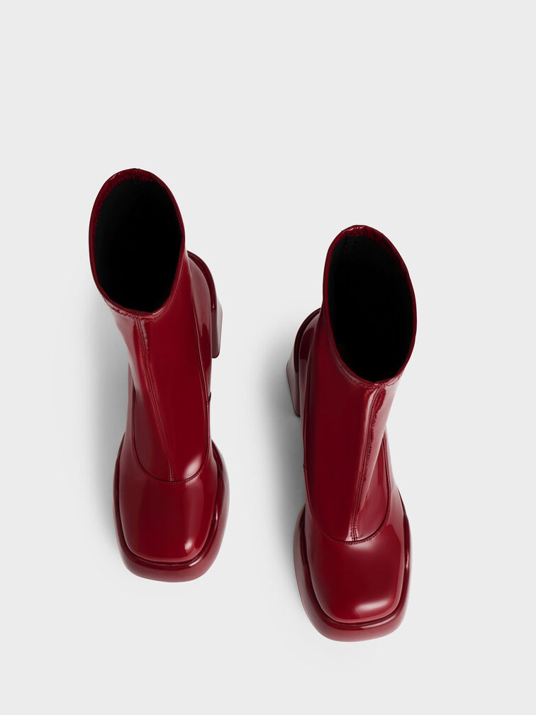 Lula Patent Block Heel Boots, Red, hi-res