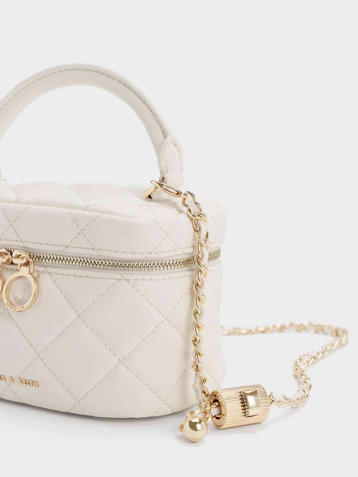 Quilted Two-Way Zip Mini Bag, White, hi-res