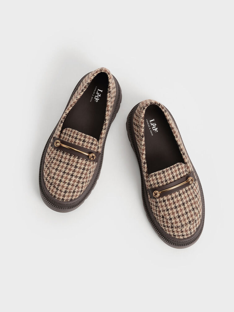 Girls' Houndstooth-Print Metallic Accent Penny Loafers, Multi, hi-res