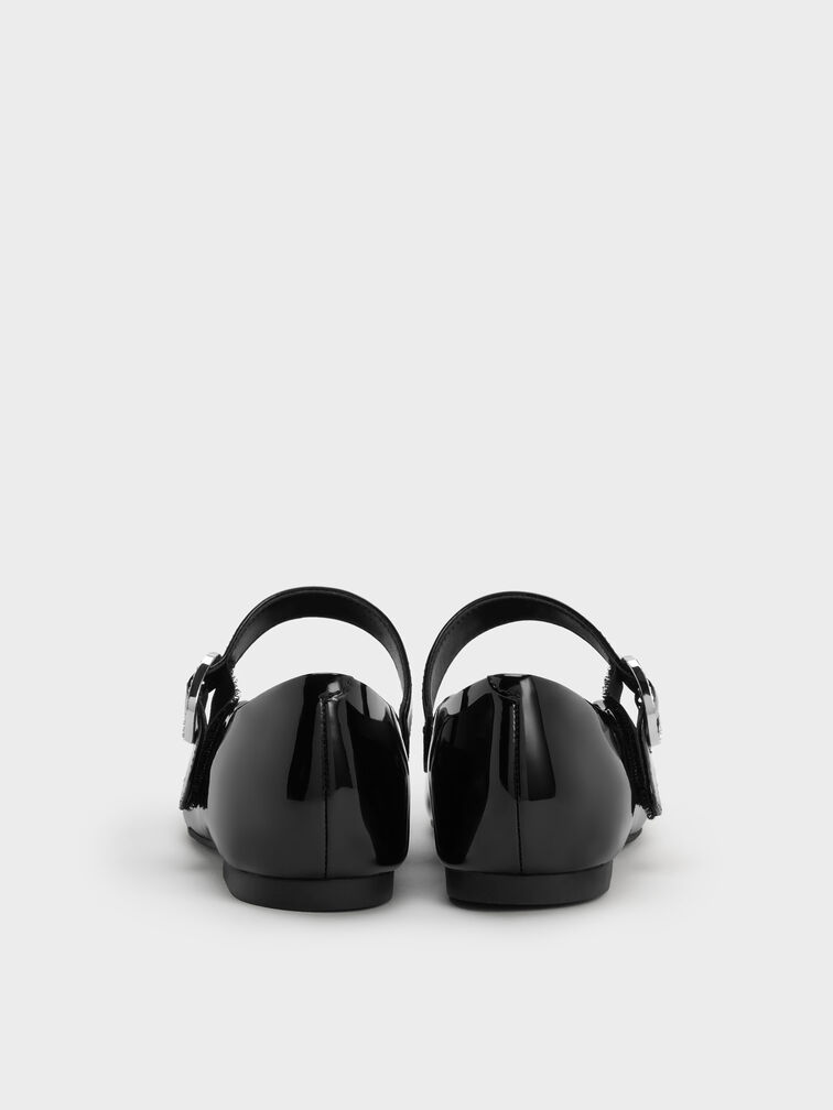 Girls' Patent Crystal-Buckle Square-Toe Mary Jane Flats, Black Patent, hi-res