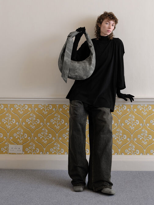 Toni Denim Knotted Crescent Hobo Bag, Dark Grey, hi-res