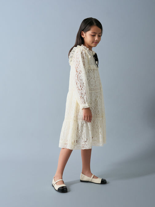 Girls' Patent Cap-Toe Mary Janes, Chalk, hi-res