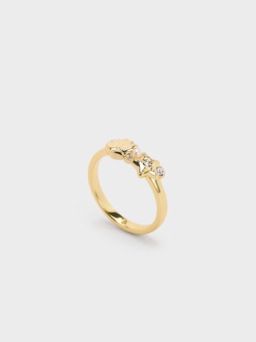 Oceana 施華洛世奇®水晶貝殼戒指, 金色, hi-res