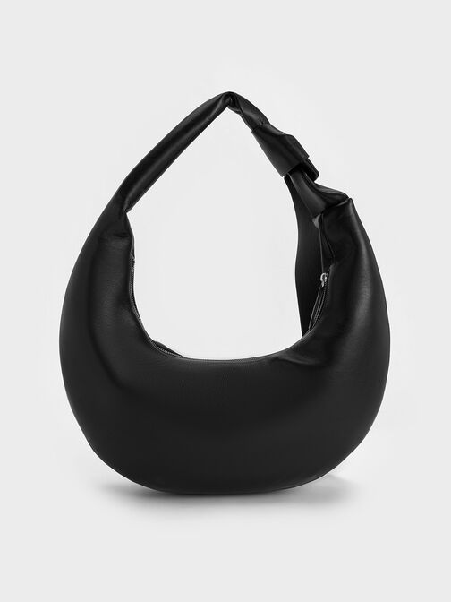 Toni Knotted Curved Hobo Bag, Noir, hi-res