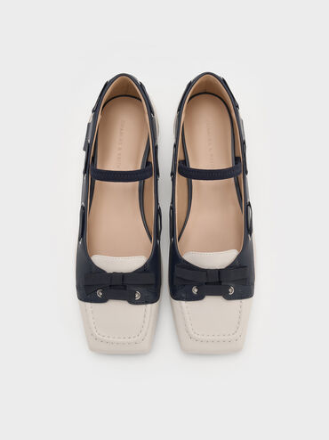 Bow Two-Tone Boat-Shoe Flats, Chalk, hi-res