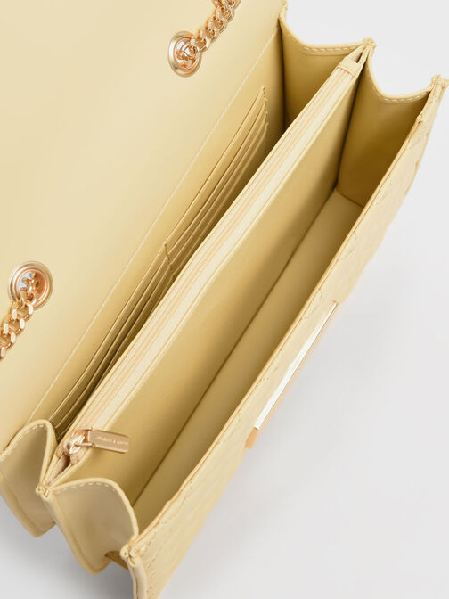 Double Chain Handle Quilted Bag, Butter, hi-res