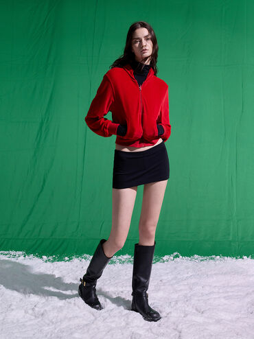Leather Buckled-Strap Knee-High Boots, Black, hi-res