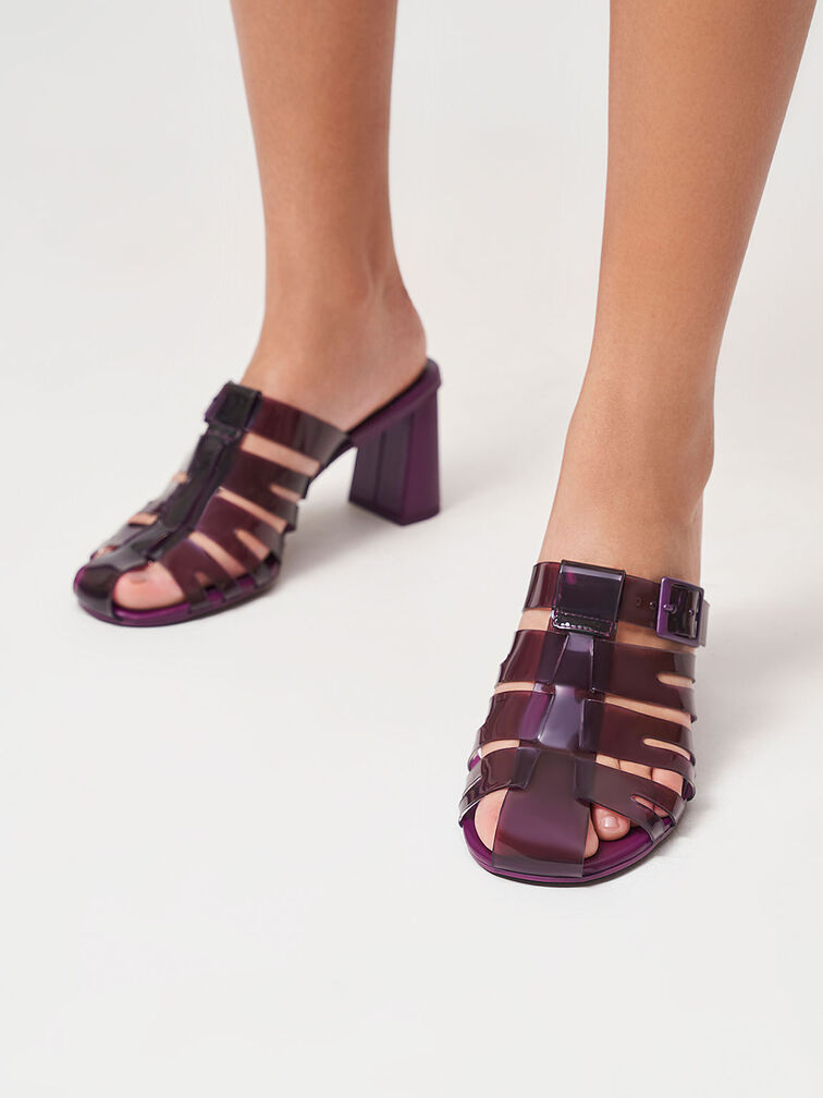 Madison See-Through Caged Mules, Purple, hi-res