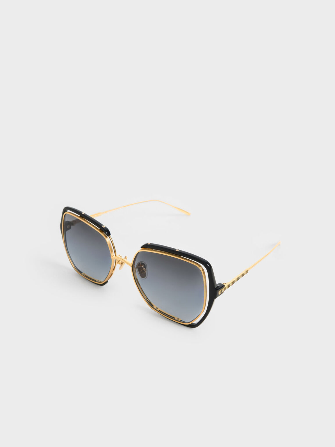 Recycled Acetate Wire-Frame Butterfly Sunglasses, Black, hi-res