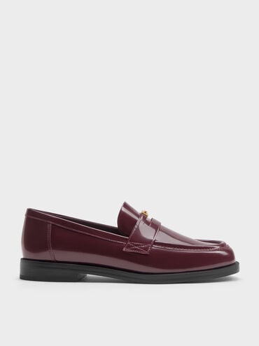 Georgina Leather Metallic-Accent Penny Loafers, Burgundy, hi-res