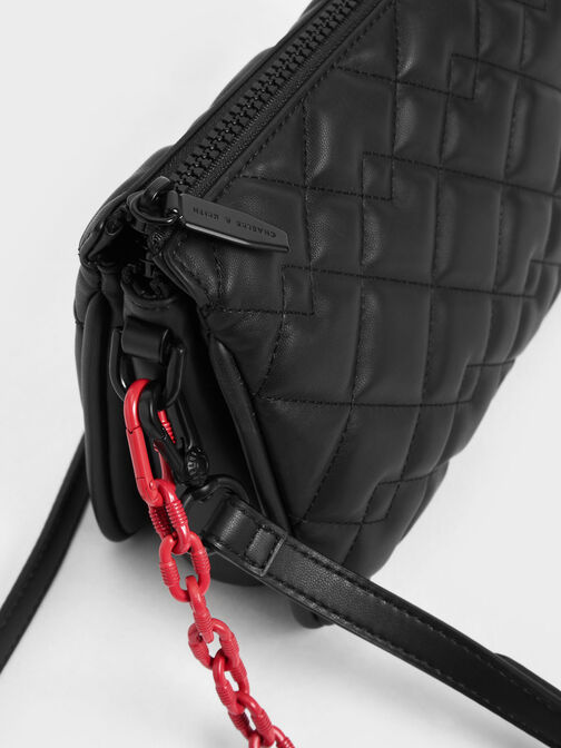 Lana 菱格壓紋方形手提包, 黑色, hi-res